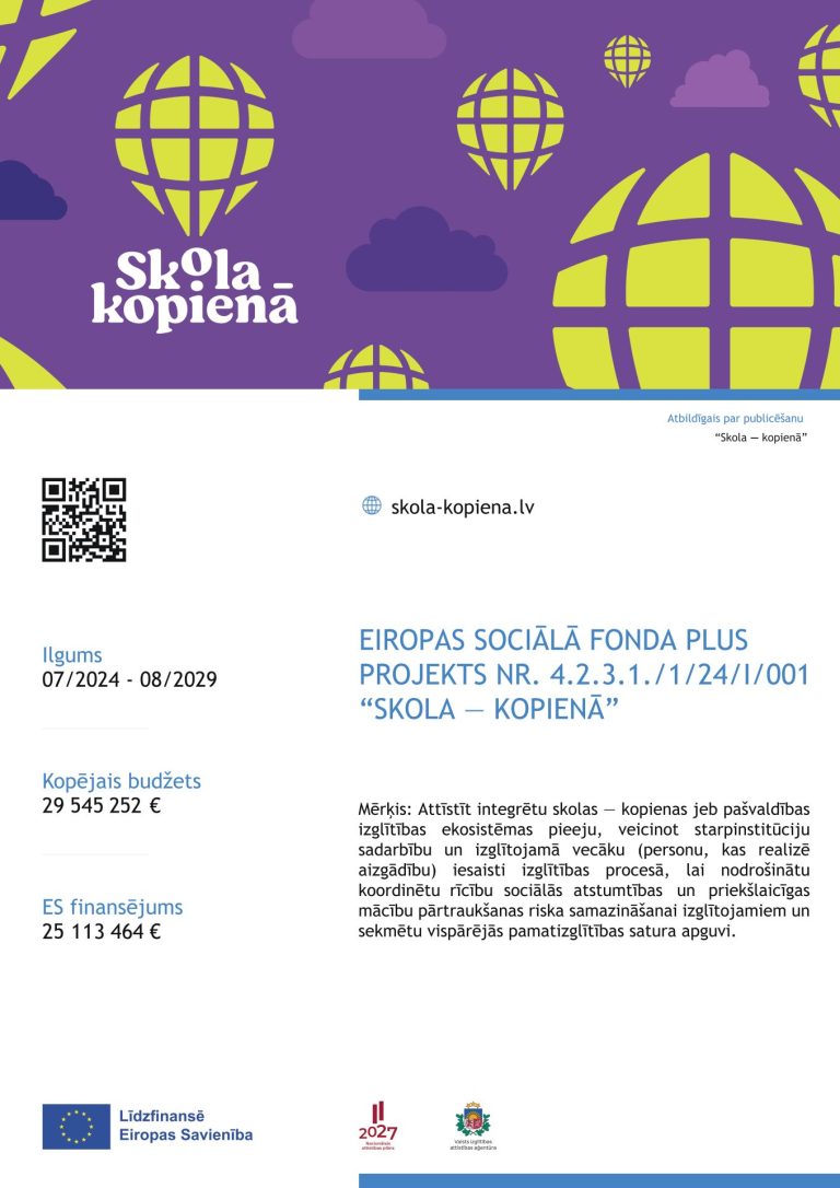 ESF+ projekta “Skola – kopienā”